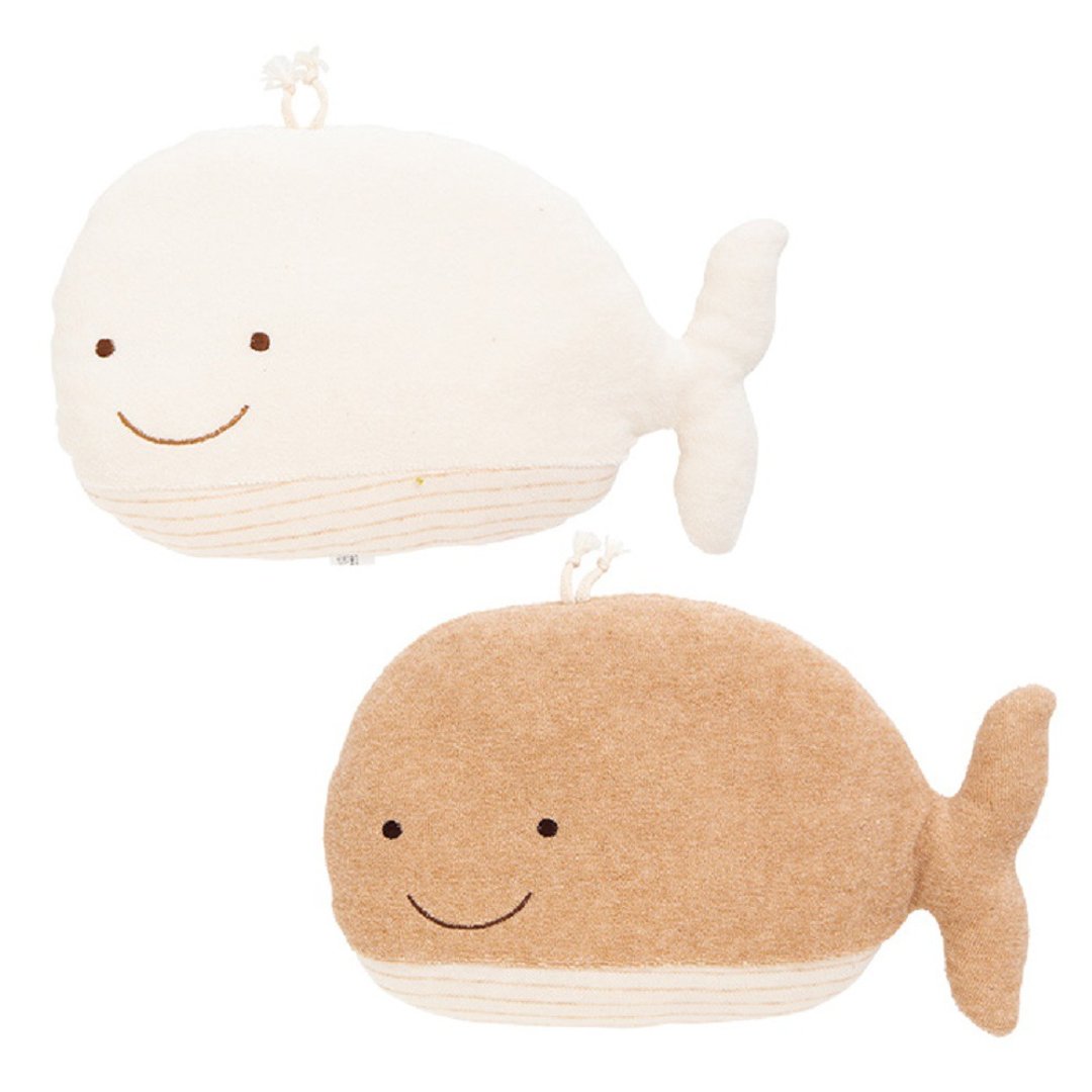 Y-1332 Whale hugging pillow 100% organic cotton pillow Whale Made in Japan - 婴儿饰品 - 棉．麻 咖啡色