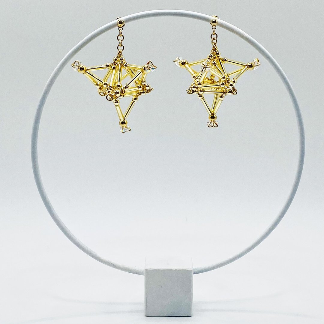 3D Stardust PIERCE/EARRING【Gold】 - 耳环/耳夹 - 玻璃 金色