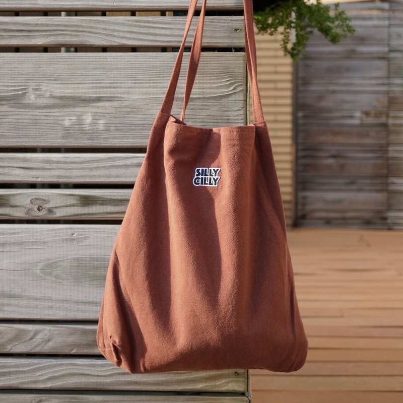 犀利希莉logo棉麻帆布复古包型肩背包（棕色） A4/双层布/内袋/磁扣 - 侧背包/斜挎包 - 纸 咖啡色