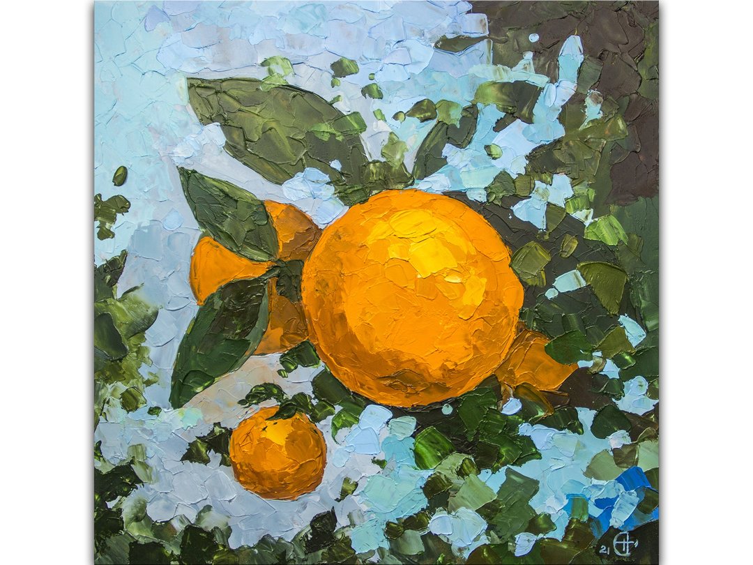 Tangerine Painting Singapore Tree Original Art Citrus Oil Painting Fruit Tree - 墙贴/壁贴 - 其他材质 橘色