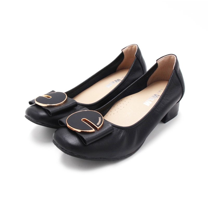 W&M  方头圆片真皮粗跟娃娃鞋 女鞋-黑(另有粉) - 芭蕾鞋/娃娃鞋 - 真皮 