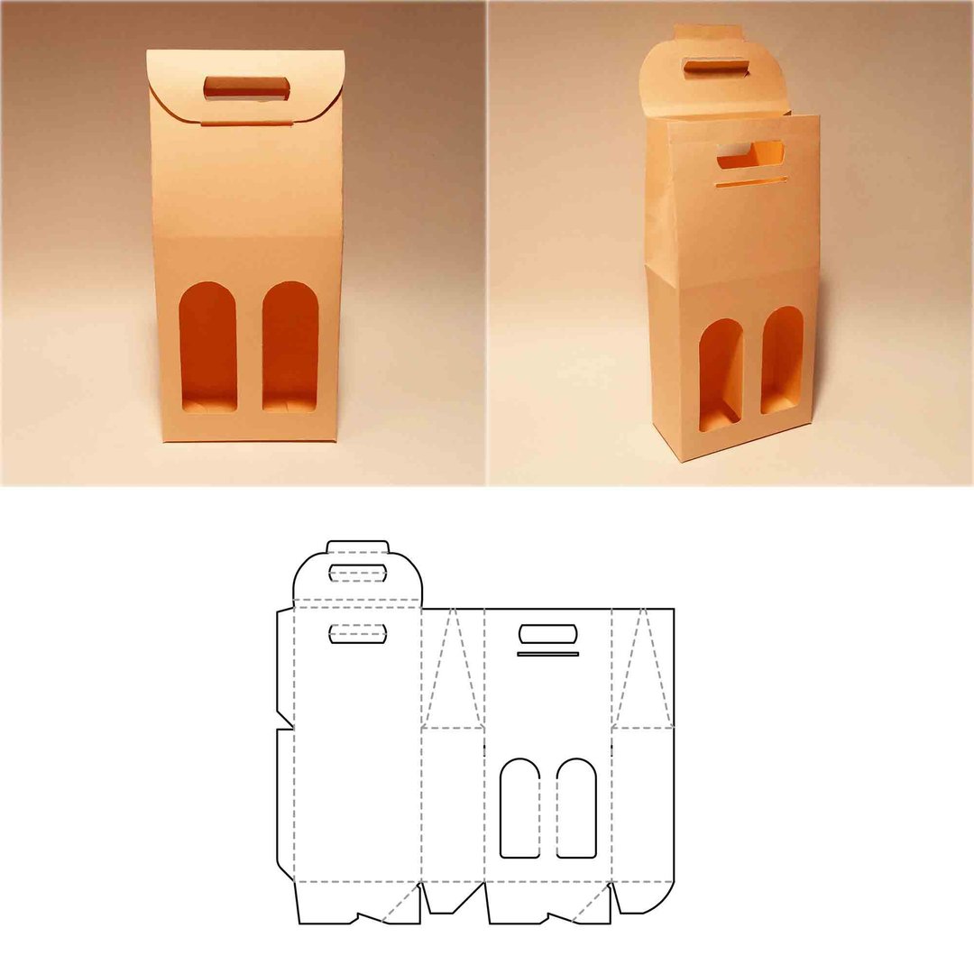 Wine bottle bag template, two bottle wine box, two bottle bag, alcohol bag, PDF - 图文模板设计 - 其他材质 