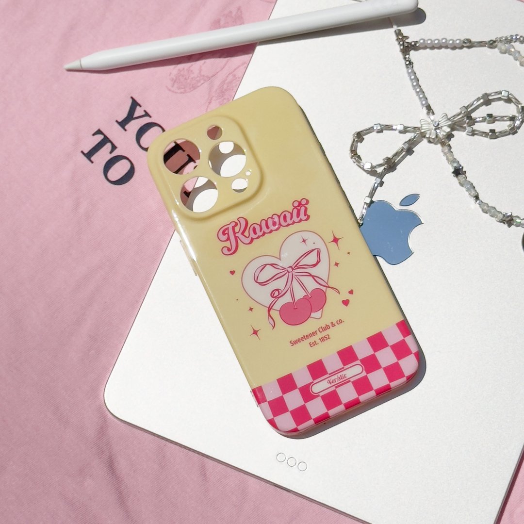 【Ribbon Cherrie】半包亮面iPhone Case - 手机壳/手机套 - 硅胶 粉红色