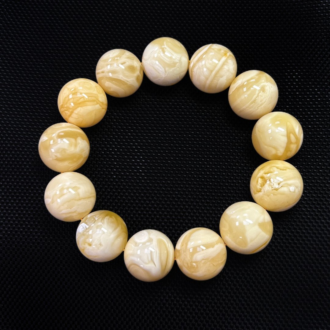 【腾彪琥珀】天然高白花蜜蜡手链・10% 产量萤光妖孽纹・传家收藏 - 项链 - 半宝石 