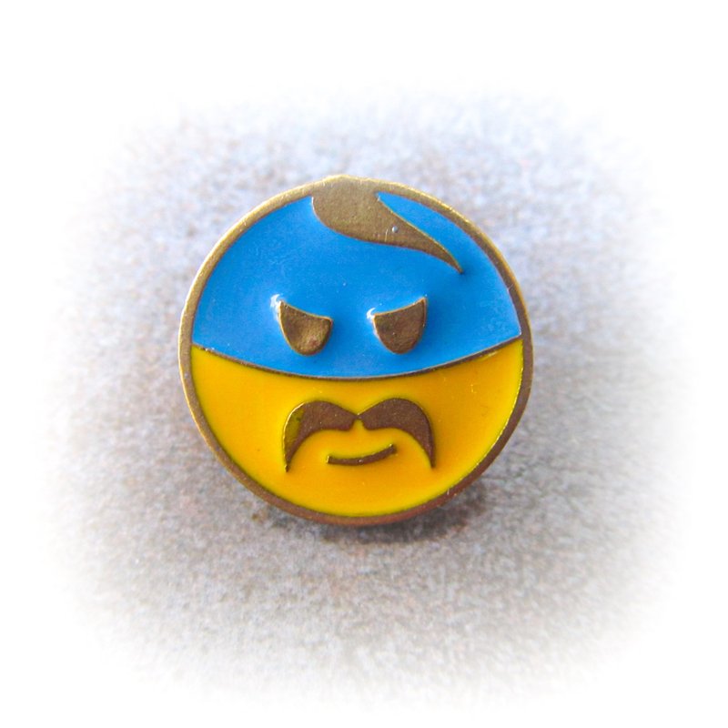 Handmade ukraine emoticon pin,ukraine cossack emoticon pin,yellow blue emoticon - 徽章/别针 - 铜/黄铜 金色