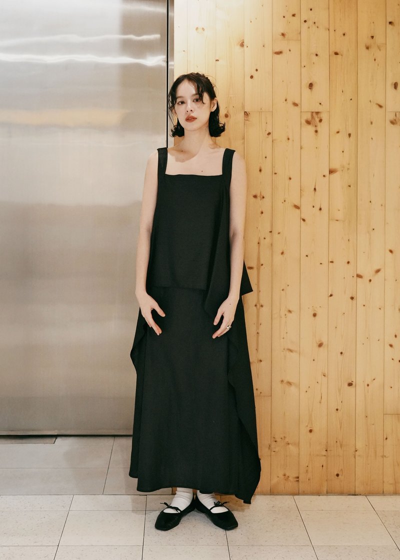 层次绑带洋装 / 黑 - 洋装/连衣裙 - 棉．麻 黑色