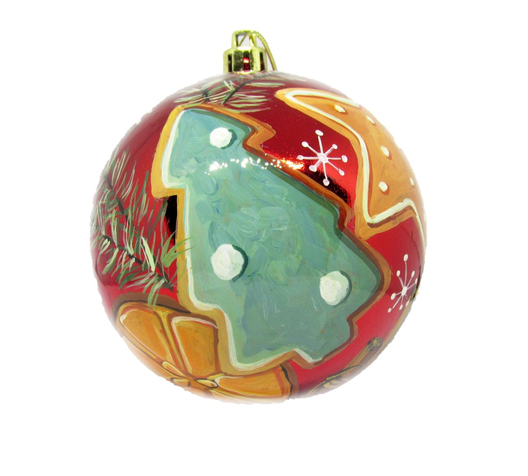 Hand Painted Christmas Decoration with Gingerbread, Christmas Tree Ornament Red - 摆饰 - 塑料 红色