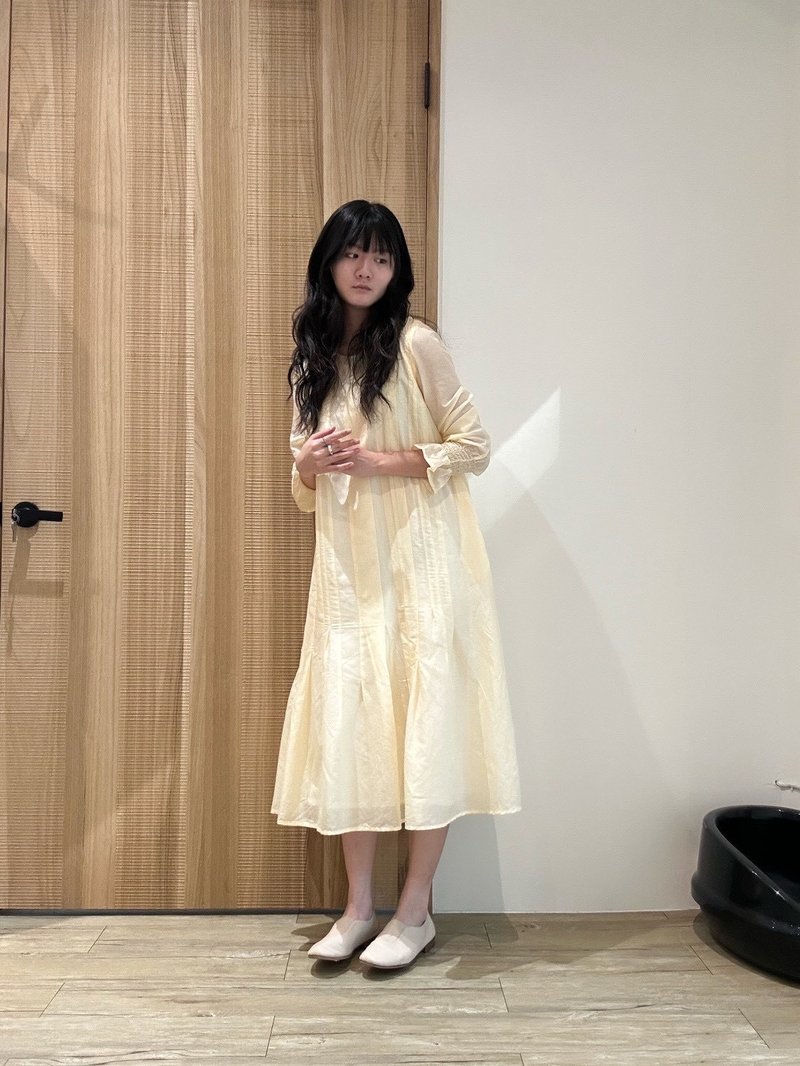 双层配色压线洋装 - 洋装/连衣裙 - 丝．绢 黄色