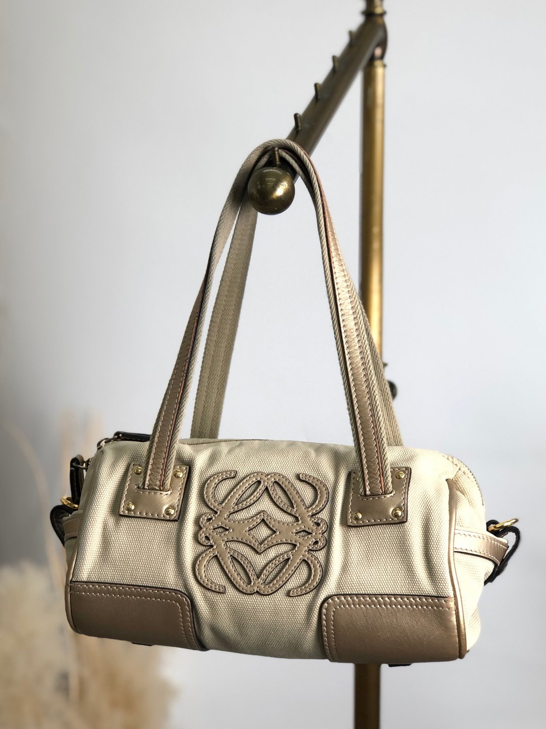 【日本直送，二手包装】LOEWE 手袋 米色 anagram 帆布 mini Boston vintage vintage educhp - 手提包/手提袋 - 棉 咖啡色