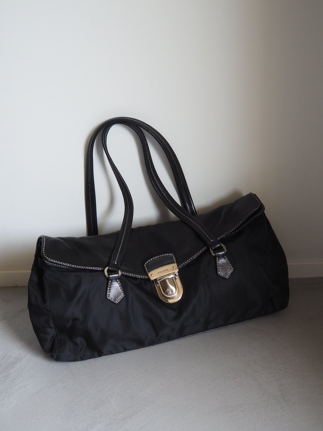 PRADA 普拉达 尼龙 侧背包 黑色 三角标志 老件古董 - 侧背包/斜挎包 - 尼龙 黑色