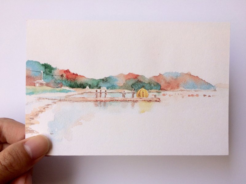 濑户内海-黄南瓜 风景速写水彩明信片 - 卡片/明信片 - 纸 黄色