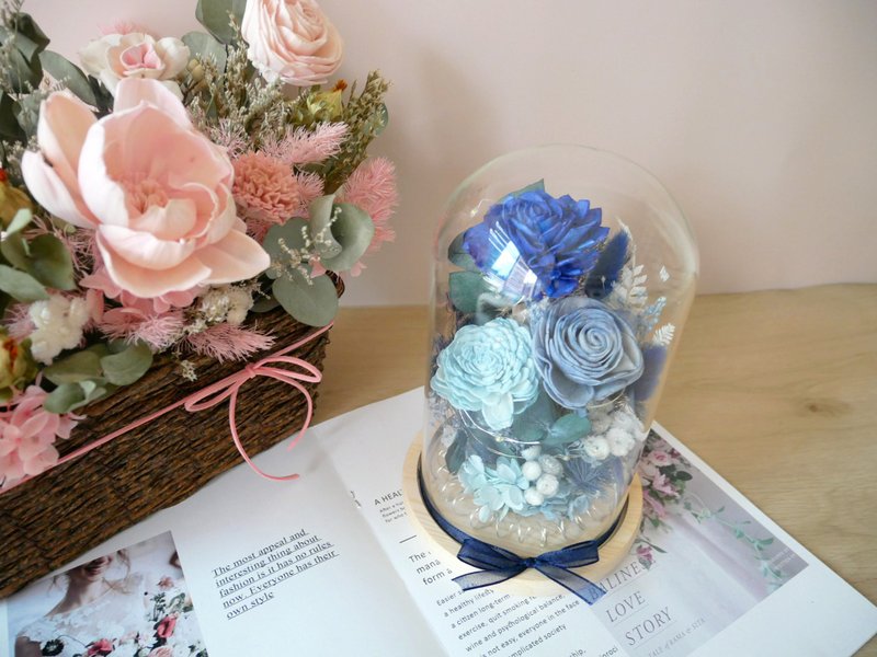 干燥花玻璃罩夜灯【海洋之心】新婚/情人节礼物/生日礼物/定制化 - 灯具/灯饰 - 植物．花 蓝色