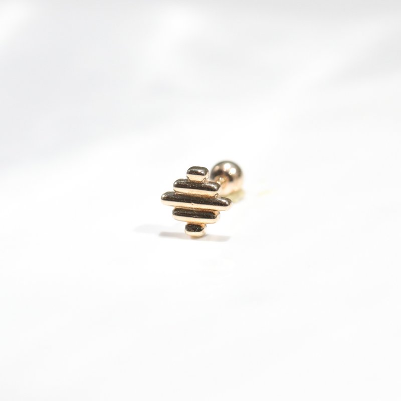 14K Cross stay Piercing 横条锁珠耳环(单个)耳骨 耳窝 不退色 - 耳环/耳夹 - 贵金属 金色