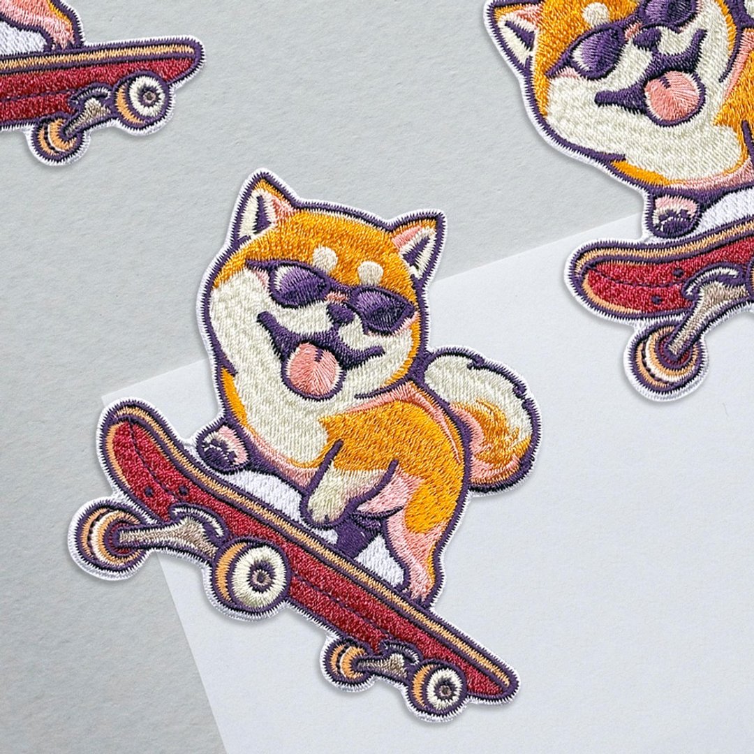 【刺绣布贴】Skateboard Shiba Inu 滑板柴犬 - 其他 - 绣线 