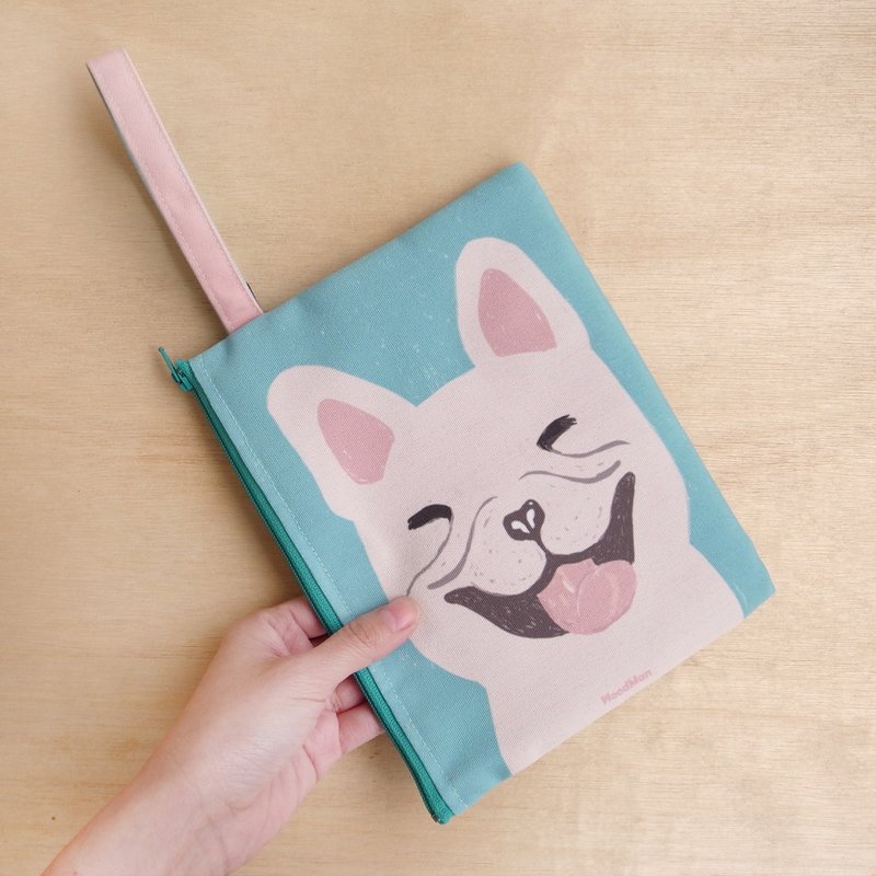 法斗笑很嗨,有狗手拿包 - 手拿包 - 棉．麻 绿色