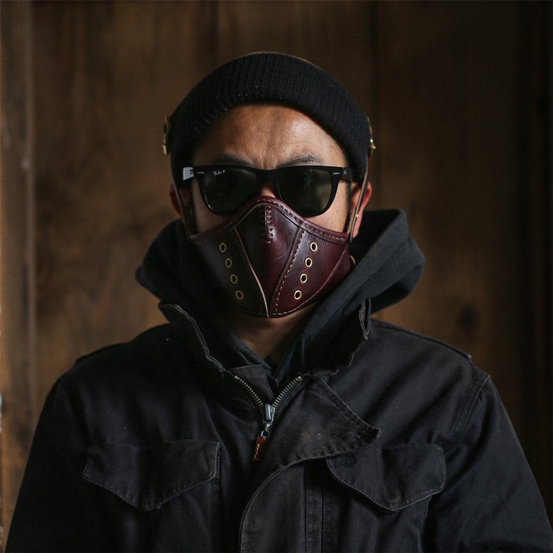 HORWEEN 霍尔文植鞣牛皮手工防风尘骑行机车摩托瘟疫医生面具面罩 - 口罩 - 真皮 咖啡色