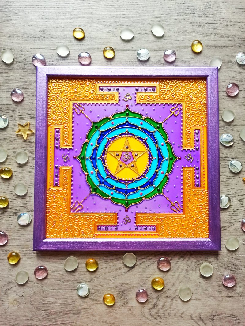 Shri MahaMrityunjaya Yantra手绘湿婆神吠陀占星术Vastu Jyotish - 墙贴/壁贴 - 玻璃 多色