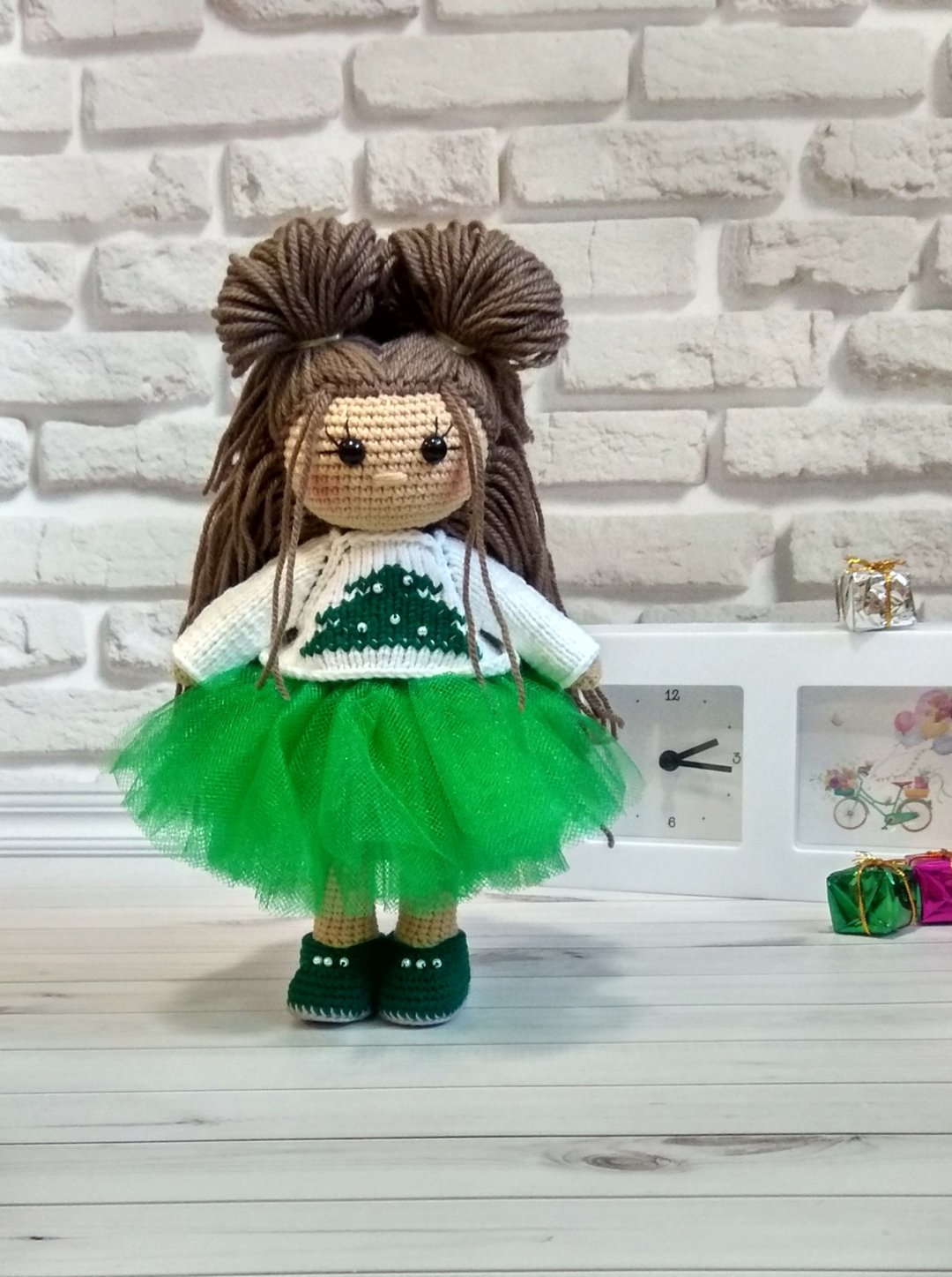 Doll in clothes, doll in dress, interior doll, art doll handmade - 玩具/玩偶 - 棉 绿色
