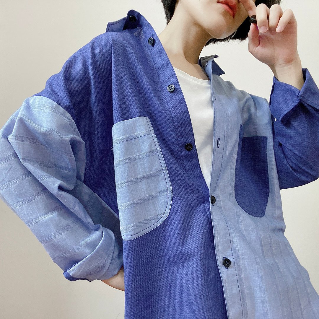 拼接衬衫-手作服饰 - 女装衬衫 - 棉 蓝色