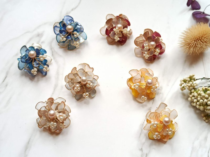 【繁花珍珠耳环】造花液水晶花 手作体验课程  【一人即可开课】 - 金工/饰品 - 树脂 