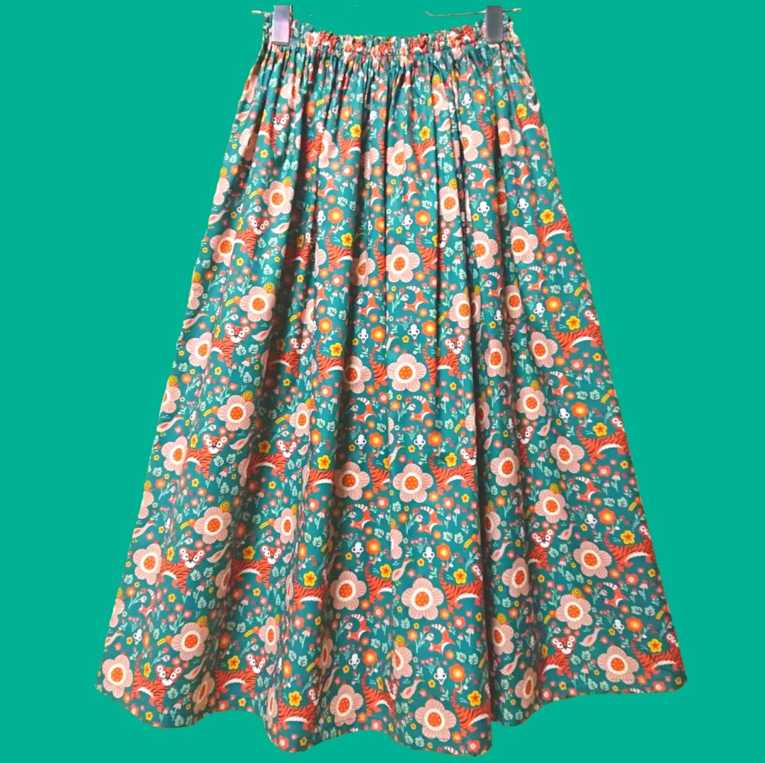 [Made to order] Little Tiger green Skirt / Free size / USA fabric / Made in Japan - 裙子 - 棉 绿色