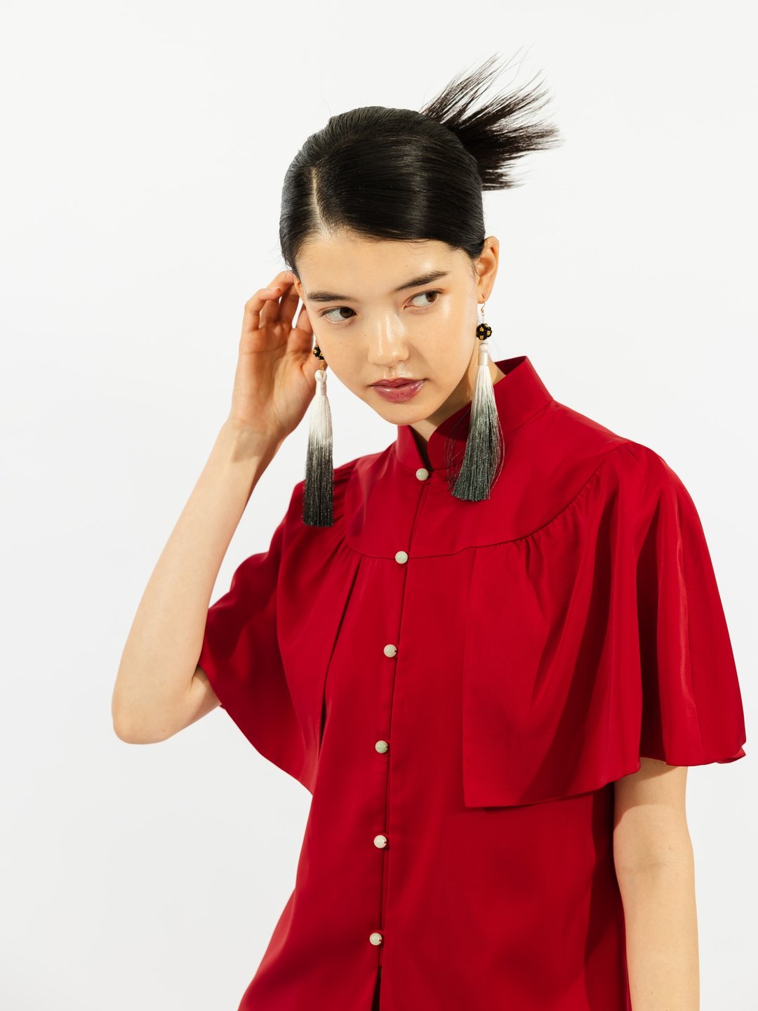 印花旗袍披肩衬衫 |香港设计|古典|气质|中西合璧 - 旗袍 - 其他材质 红色