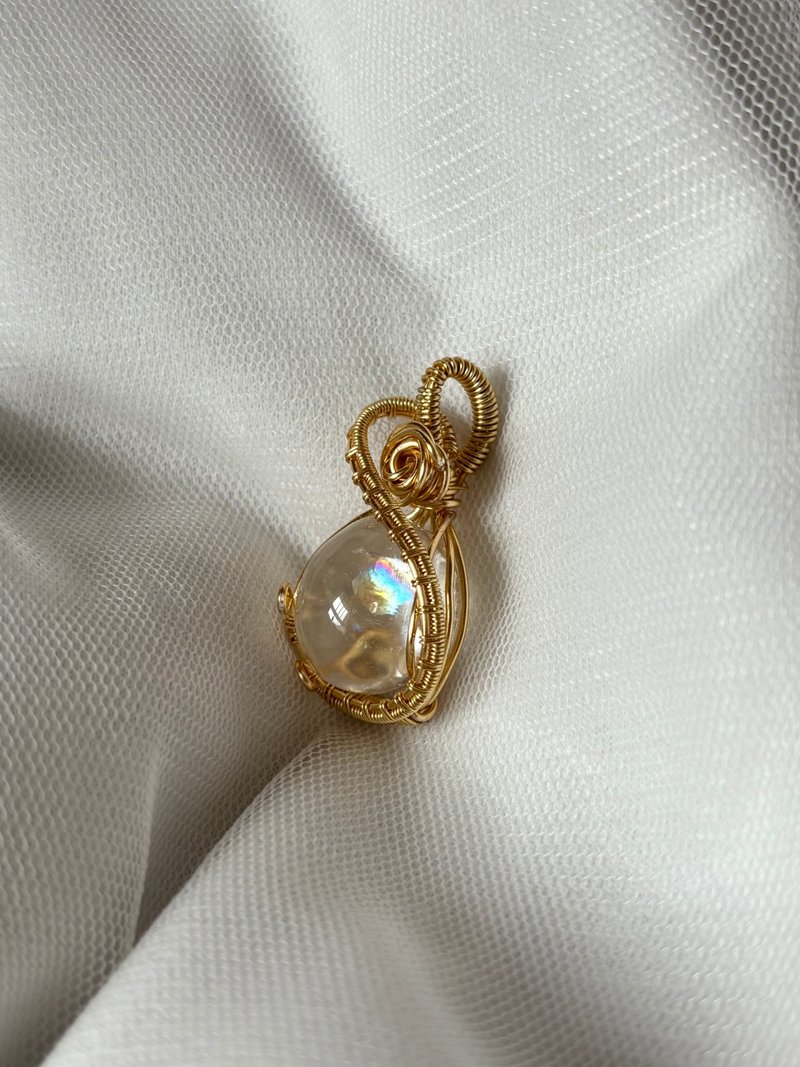 珍饰 —白水晶球玫瑰花金属绕线吊坠 - 项链 - 水晶 