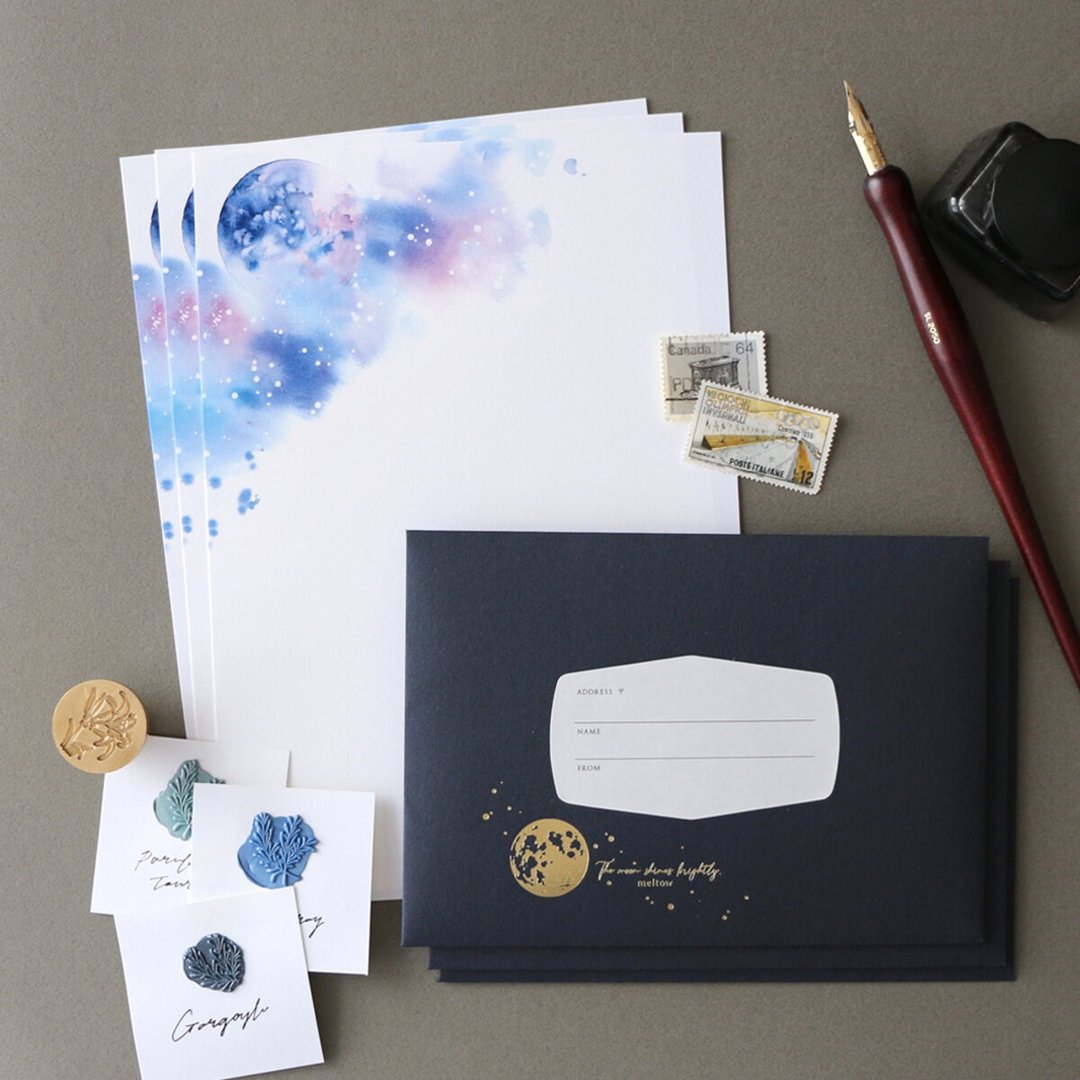 moonlit night letter set - 信封/信纸 - 纸 蓝色
