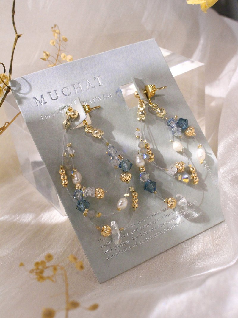 隐鹿白月光。MUCHAT 手作 14KGP 施华洛水晶珠纯银针耳环 - 耳环/耳夹 - 其他金属 多色