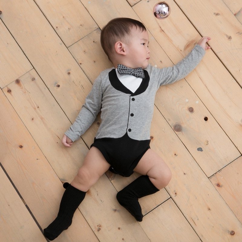 美国Frenchie MC 男婴连身衣 - 贝嗑汉(长袖) - 包屁衣/连体衣 - 棉．麻 灰色