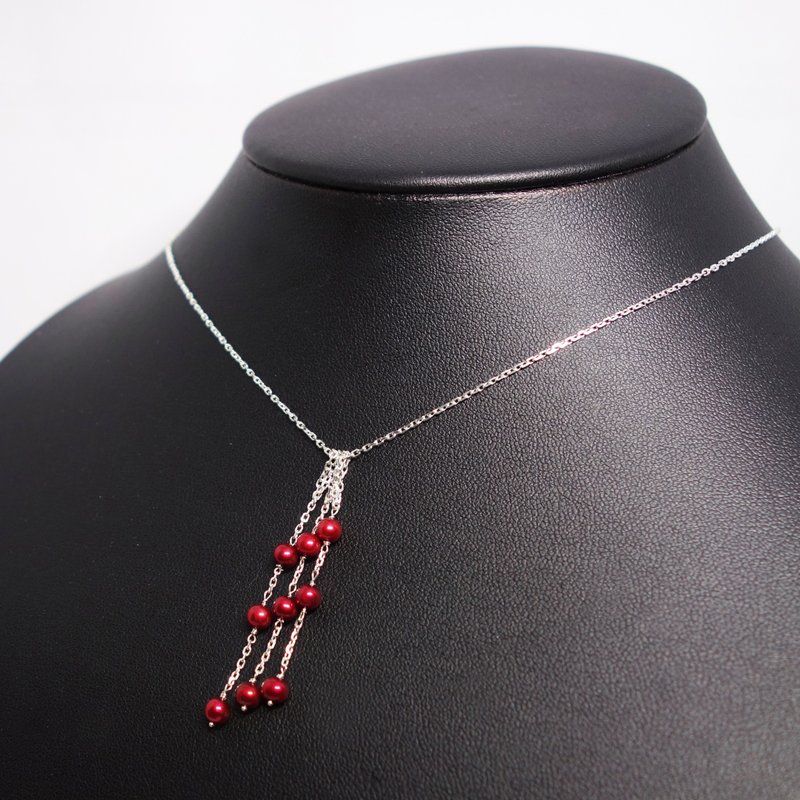 Jiufen Taiwan scene・Fresh water pearl chain type charms and necklace set - 项链 - 宝石 红色