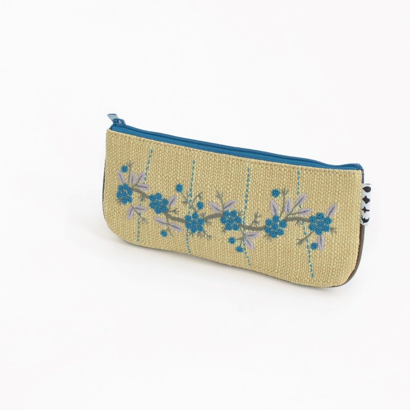 野莓刺绣・笔袋 - 零钱包 - 棉．麻 卡其色