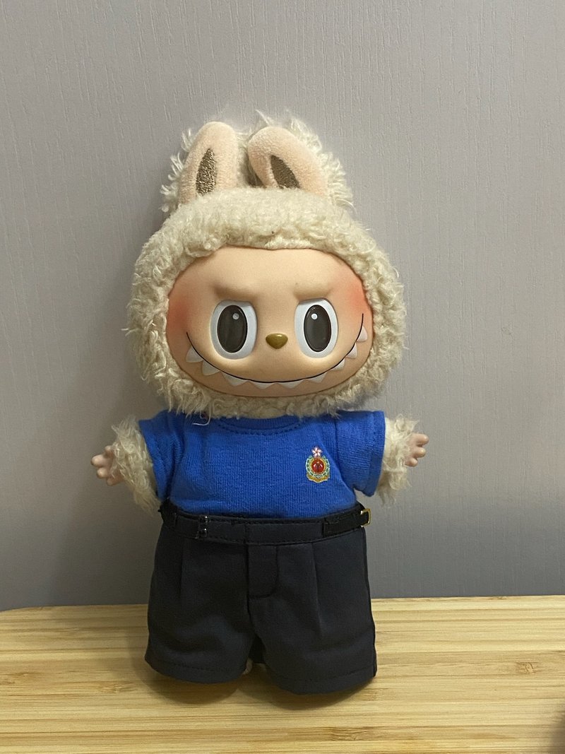 消防员17cm labubu 蓝色工作汗衣 - 玩偶/公仔 - 棉．麻 橘色