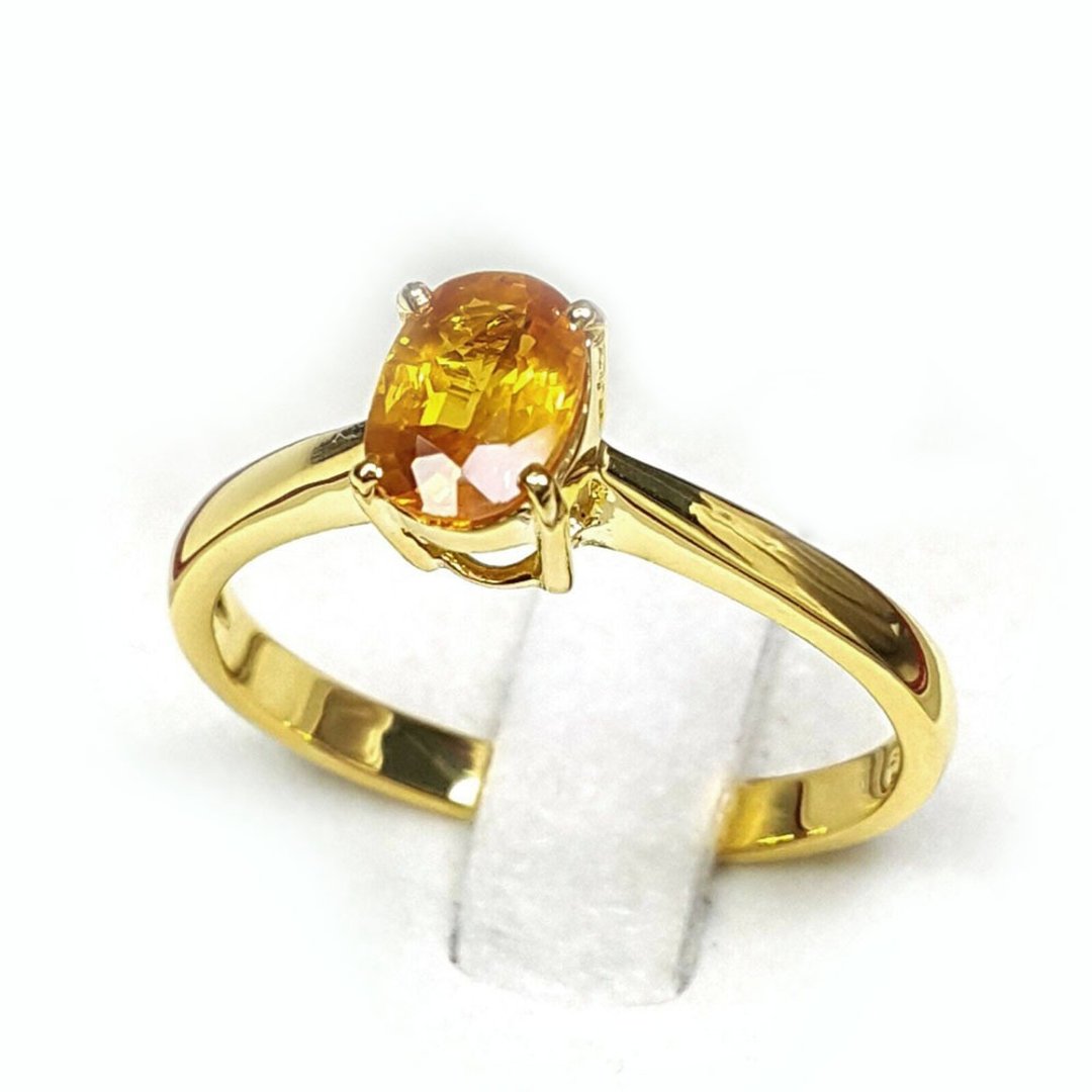 天然黄水晶 8 x 6 mm 925 纯银戒指，尺寸 7，黄色，纯净，镀金。 - 戒指 - 纯银 黄色