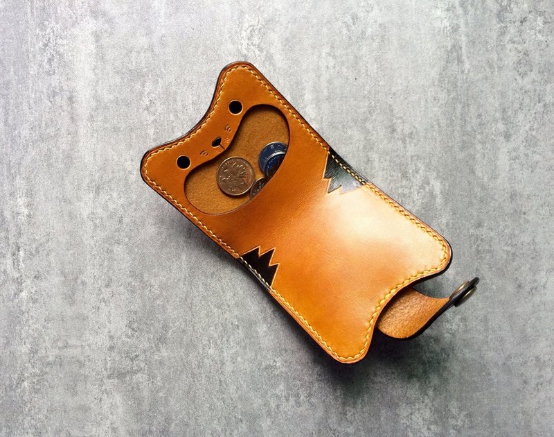 猫咪造型 真皮零钱包 免费刻字 - 零钱包 - 真皮 橘色