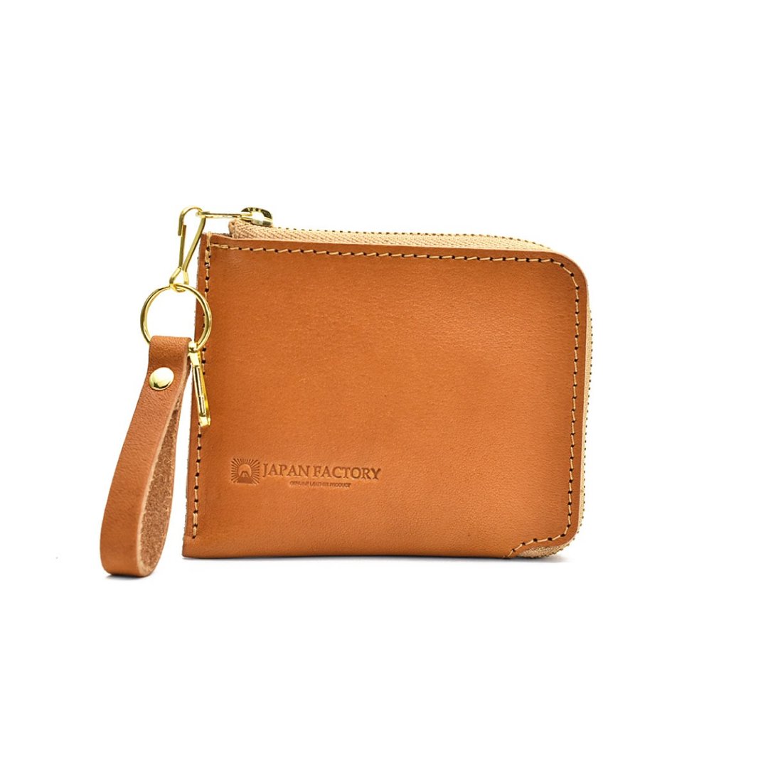Tochigi Leather L-shaped Coin Case Mini Wallet Compact Wallet Coinpurse SIM Storage Security Made in Japan [Camel] JAW023 - 皮夹/钱包 - 真皮 橘色