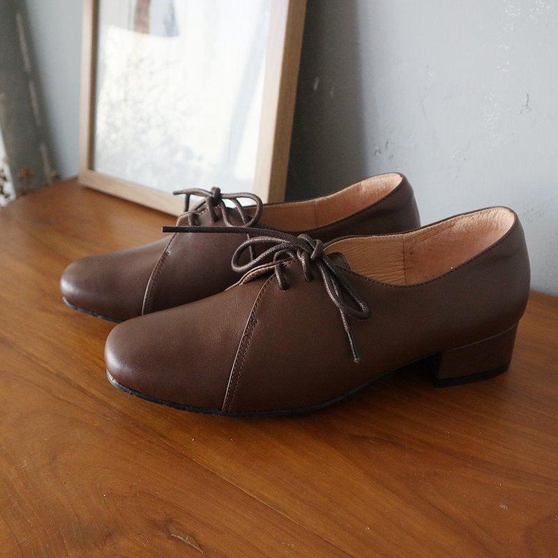 【老学究】方头粗跟鞋-深咖 - 其他女款皮鞋 - 真皮 咖啡色