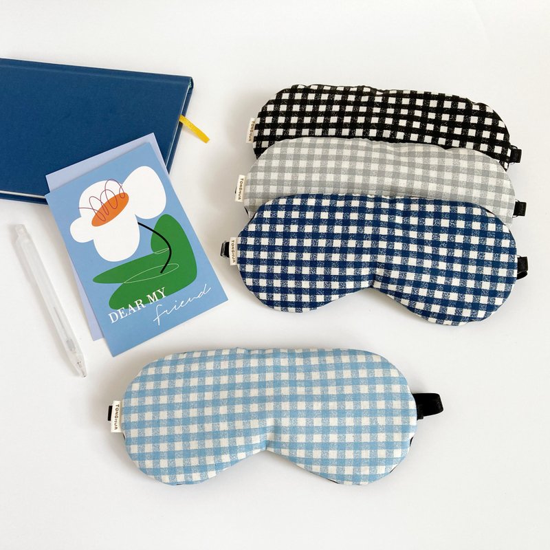 有机棉手工眼罩 蜡笔风小格纹 纯棉 附收纳袋 可调整长度 格子 - 眼罩 - 棉．麻 蓝色