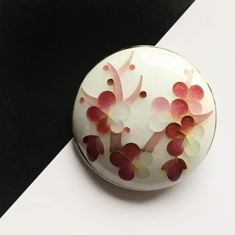 Plum Cloisonne Brooch Sterling Silver Wired Cloisonne - 胸针 - 其他材质 粉红色