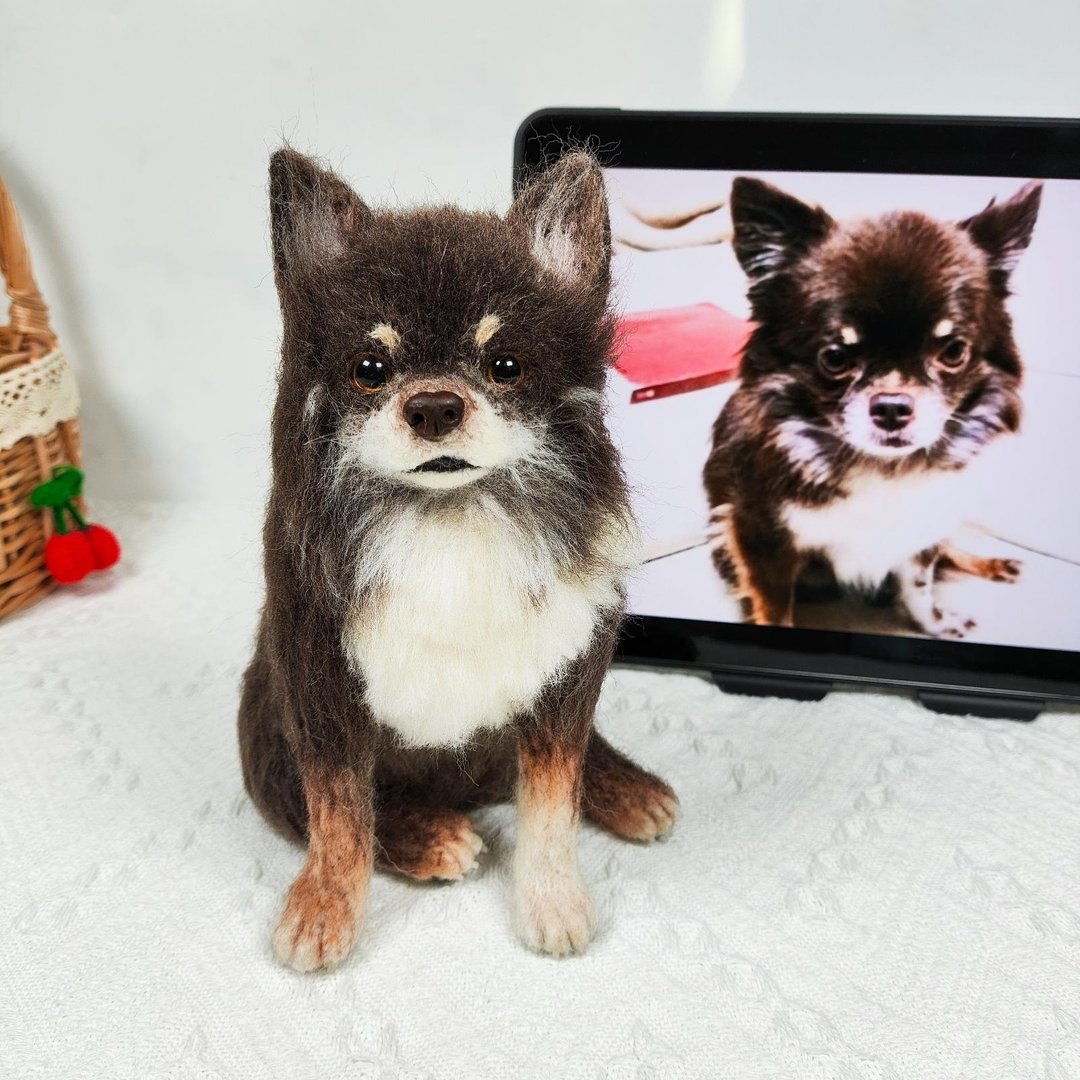定制 逼真犬 毛孩 宠物 吉娃娃 羊毛毡 娃娃 似颜绘 纪念 狗狗 p4 - 玩具 - 羊毛 多色