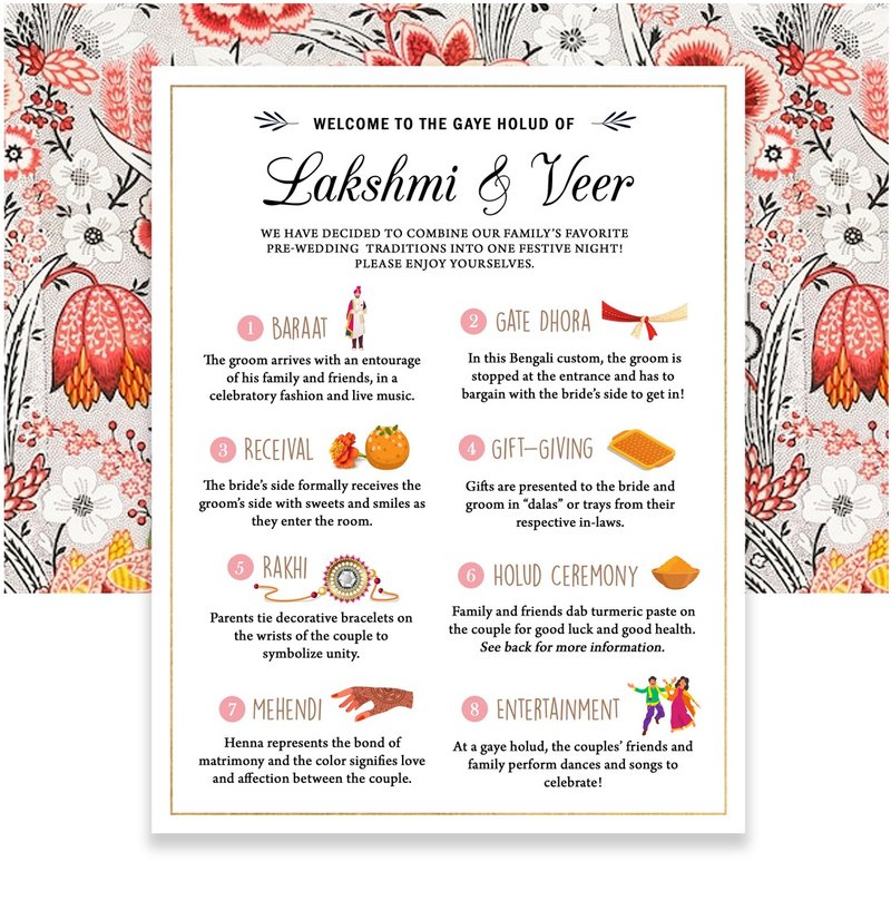 Custom Gaye Holud Program - Gatro Horidra Guide - Bangladesh Bengali wedding - 电子喜帖/贺卡/邀请函 - 其他材质 