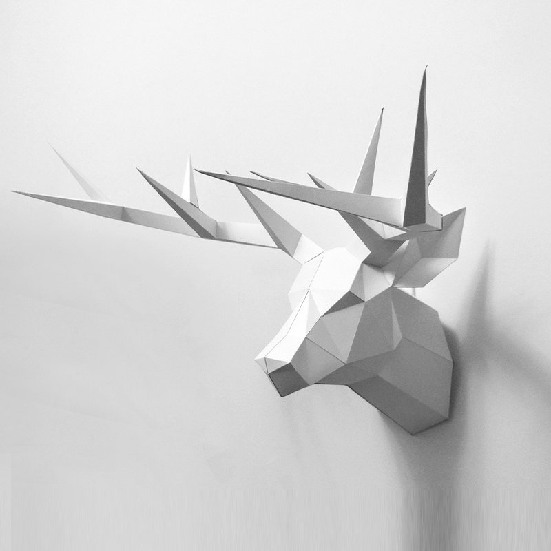 匠纸正版_DIY材料包_手作_纸模型_极简鹿头壁饰 - 木工/竹艺/纸艺 - 纸 白色