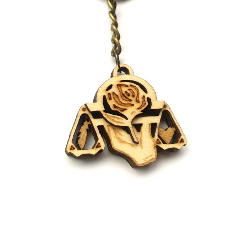 天秤审判 - 度量公理的天秤座钥匙圈 - 钥匙链/钥匙包 - 木头 