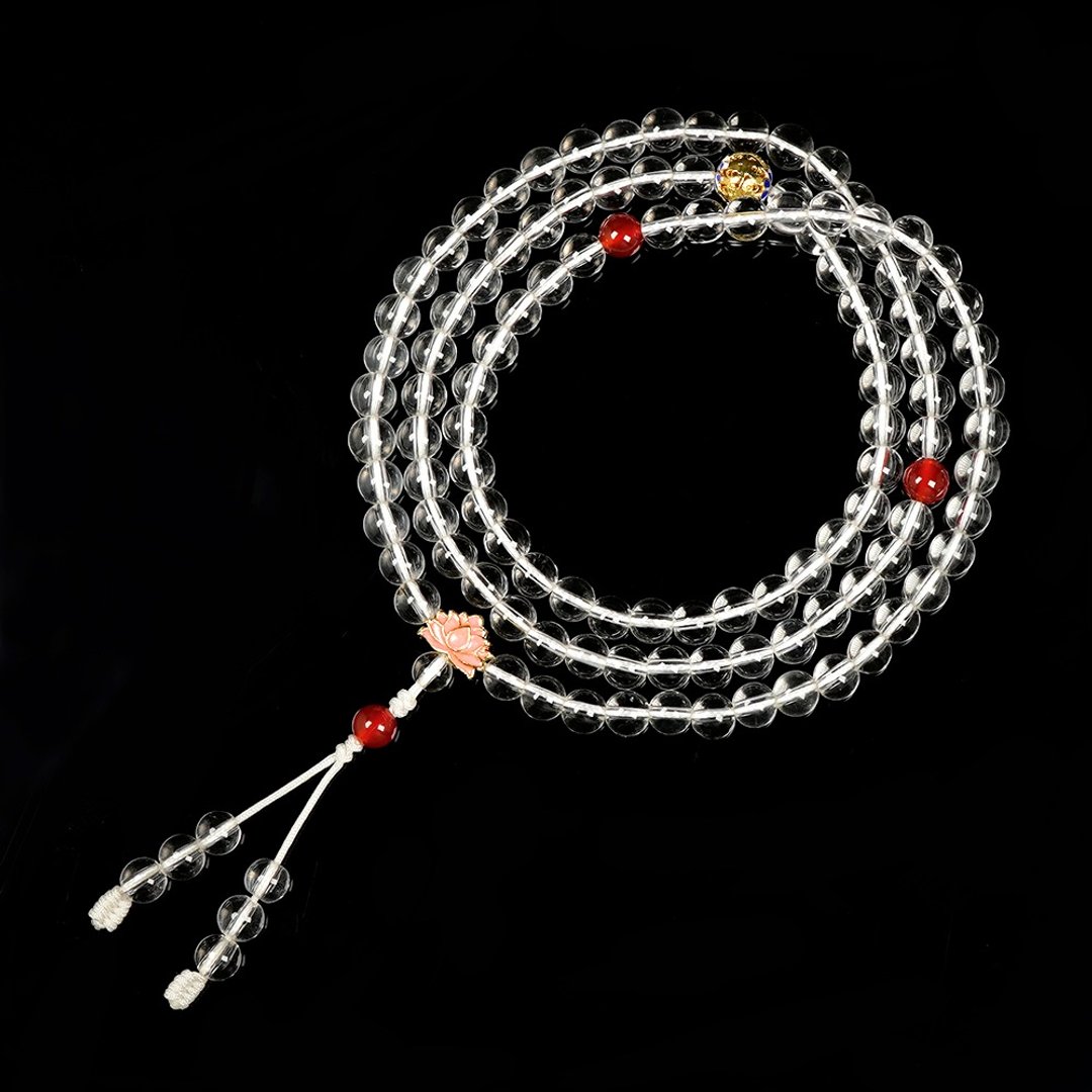 【正佳珠宝】白水晶 纯净透白 6mm 净化转运珠 108颗 白水晶念珠 - 项链 - 半宝石 多色