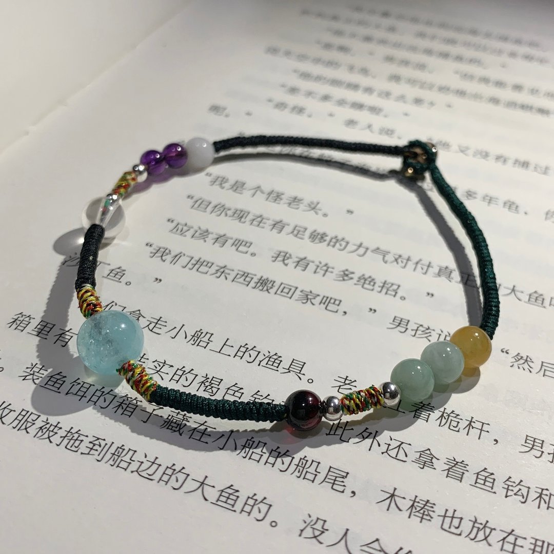 客制化//海蓝宝 翡翠 石榴石 紫水晶编织手绳 - 手链/手环 - 玉石 绿色