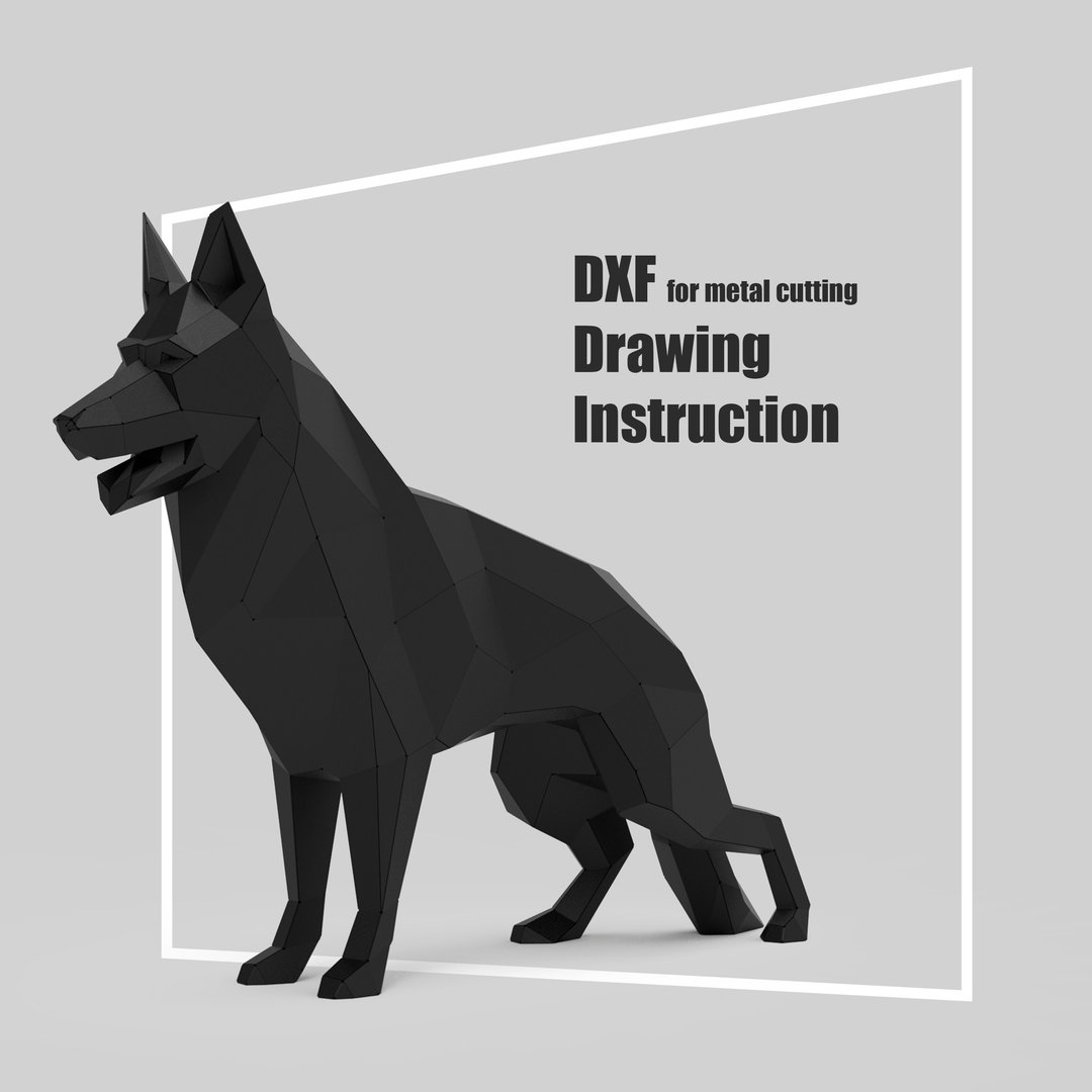 Sheet Metal Template German Shepherd Sculpture Project Sculpture (dxf, PDF) - 图文模板设计 - 其他材质 