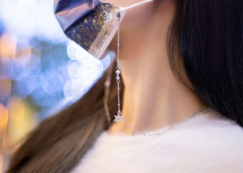 【还可当手链、项链、眼镜链】飞雪(蓝)雪花水晶口罩链 情人礼物 - 口罩 - 水晶 蓝色