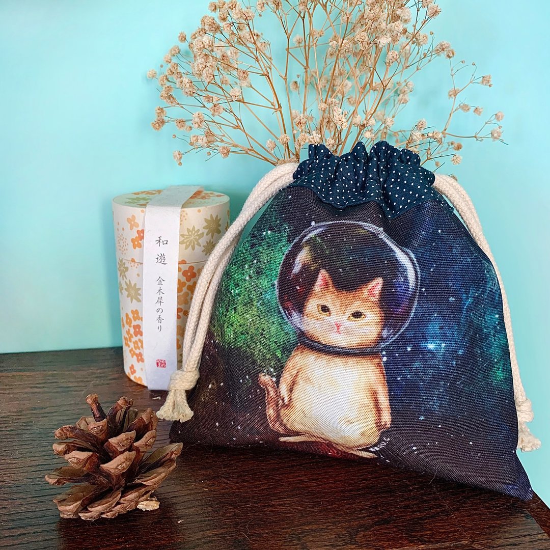 【玻璃球猫_宇宙猫】索绳袋 | 小袋子 | 布袋 - 束口袋双肩包 - 棉．麻 多色