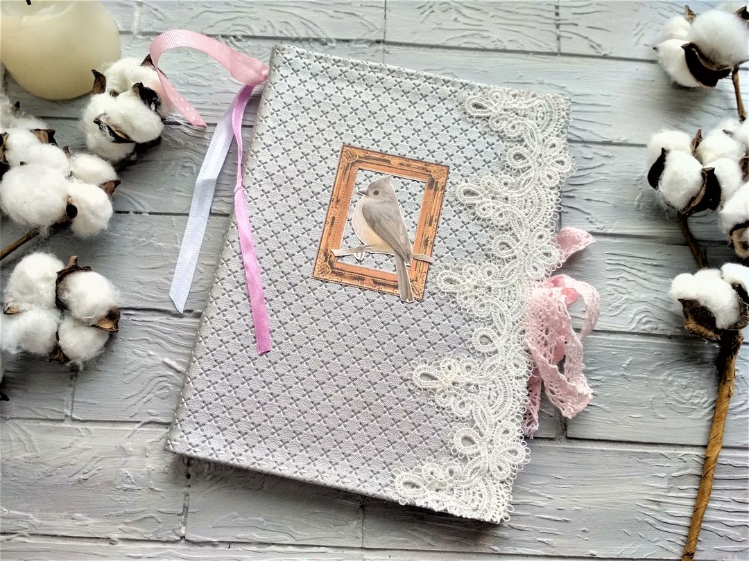 Shabby chic junk journal for sale Roses junk book handmade lace birds - 笔记本/手帐 - 纸 粉红色