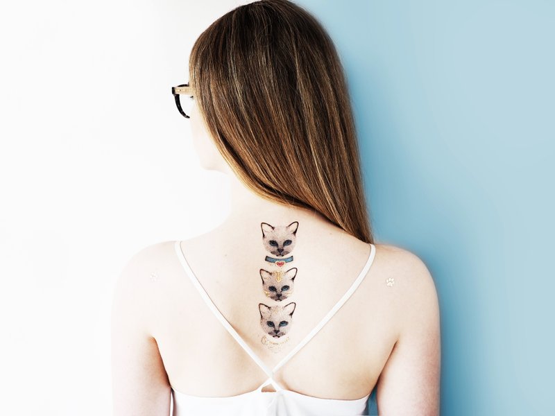 华丽蓝猫-2入纹身贴纸 原创手绘设计 - 纹身贴 - 纸 黑色